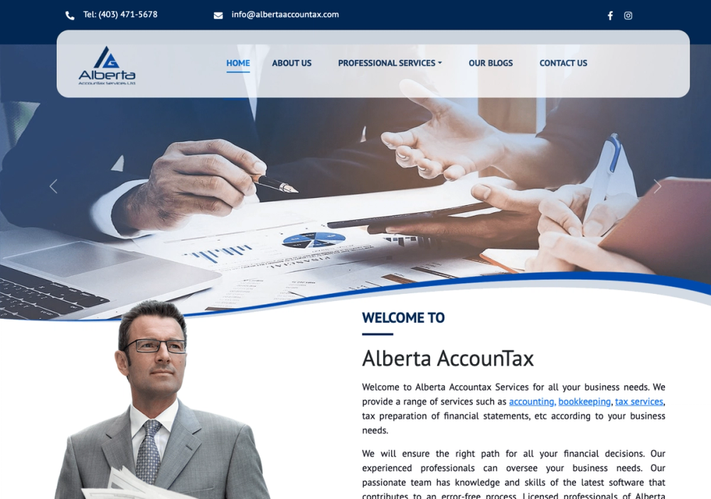 官网首页截图 · 2026-10-23 Alberta AccounTax 官网首页截图