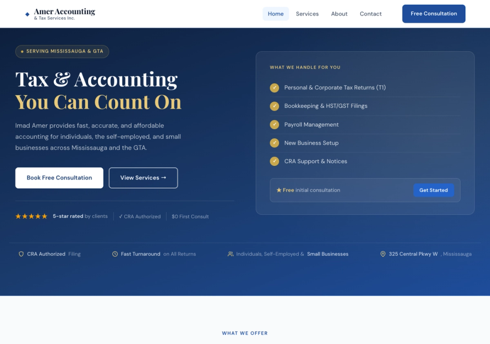 官网首页截图 · 2026-10-25 Amer Accounting & Tax Services Inc. 官网首页截图