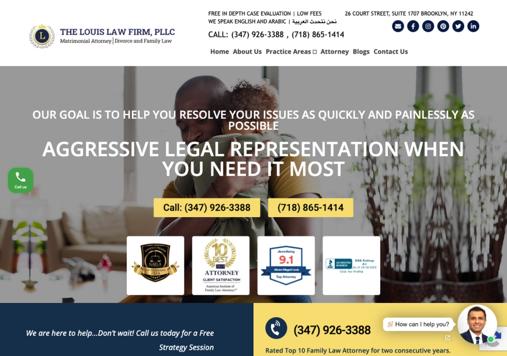 官网首页截图 · 2026-10-18 The Louis Law Firm, PLLC 官网首页截图