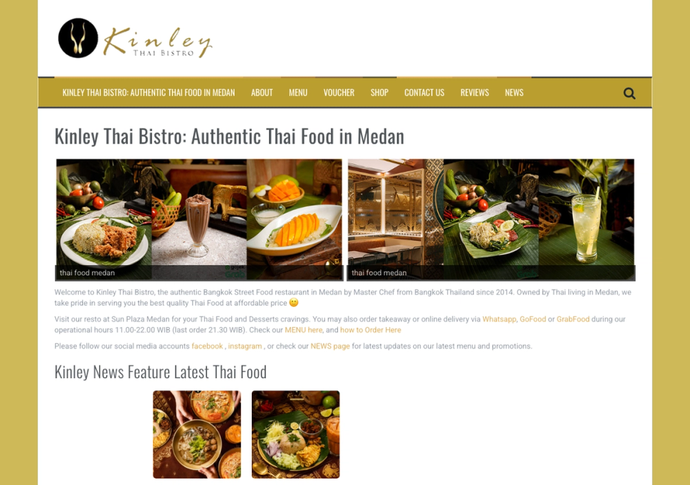 官网首页截图 · 2026-10-11 Kinley Thai Bistro 官网首页截图
