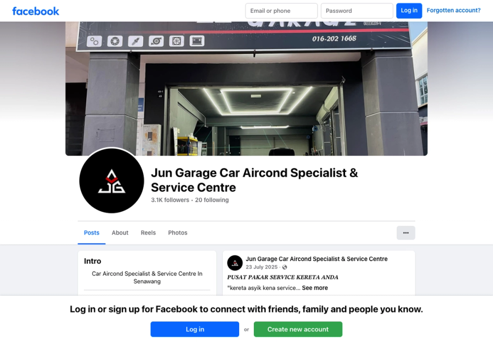 官网首页截图 · 2026-10-16 Jun Garage Car Aircond Specialist & Service Centre 官网首页截图