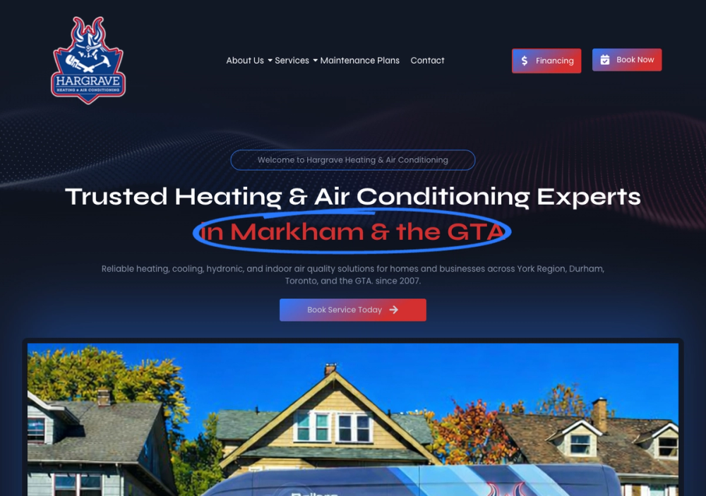 官网首页截图 · 2026-10-13 Hargrave Heating & Air Conditioning 官网首页截图