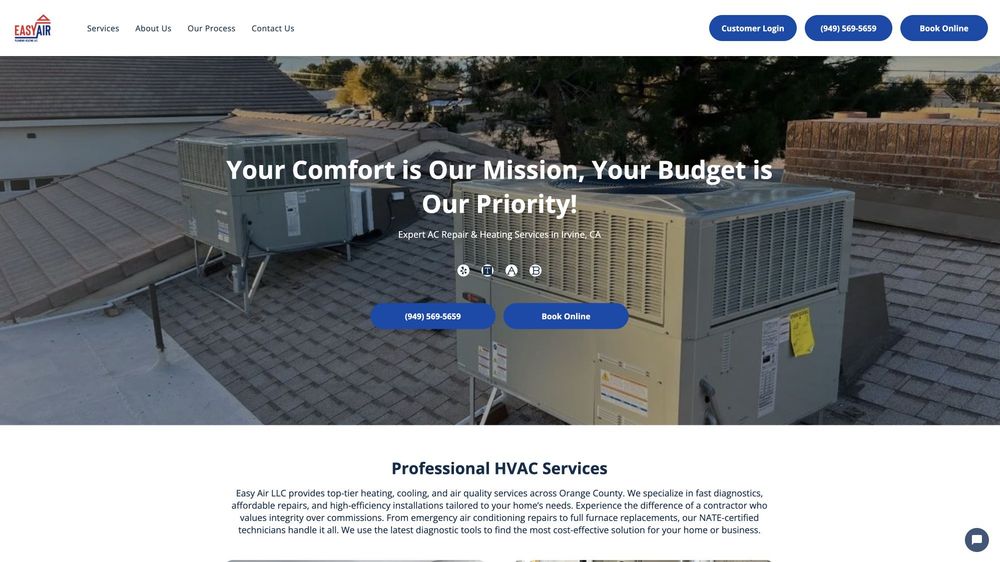 官网首页截图 · 2026-10-02 Easy Air Heating and Air Conditioning 官网首页截图