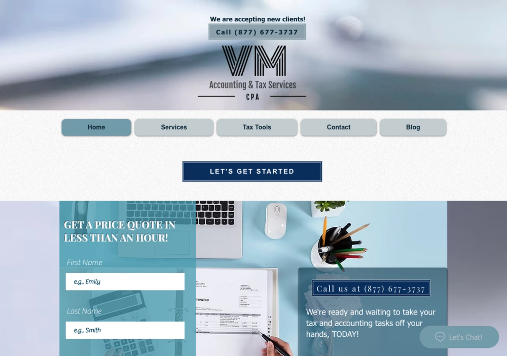 VM Accounting & Tax Services, CPA 官网首页截图