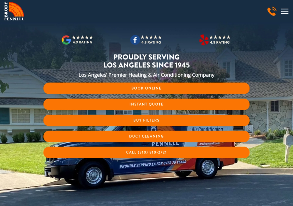 Brody Pennell Heating & Air Conditioning 官网首页截图