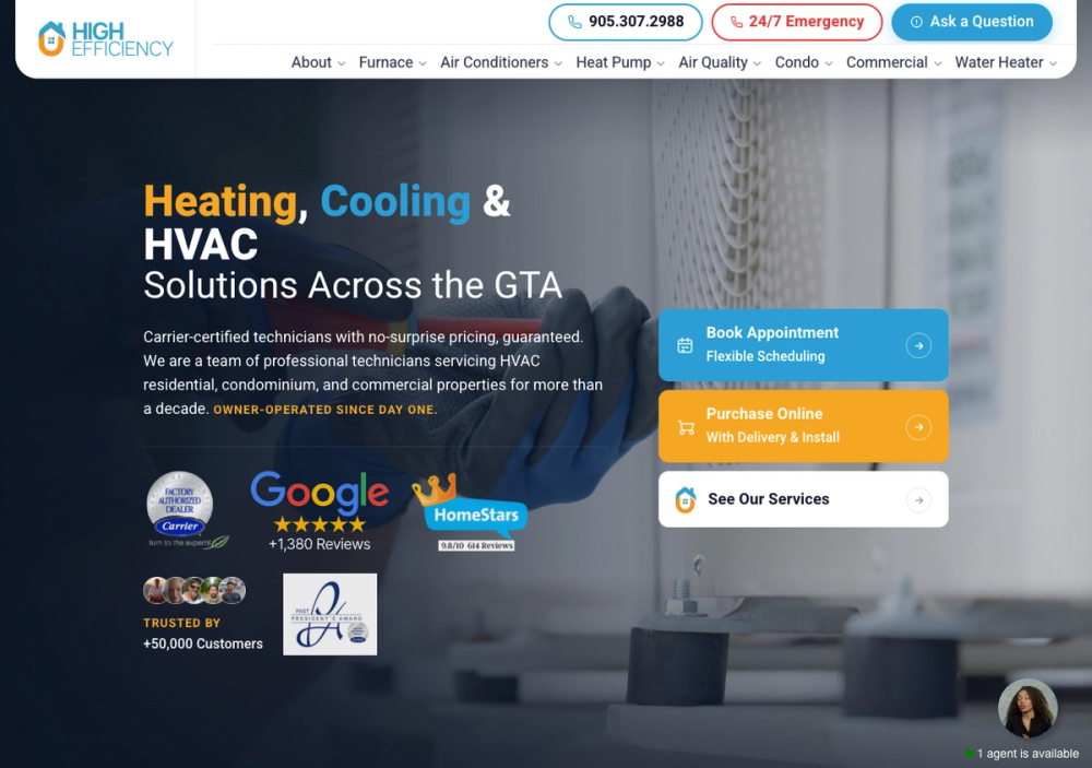 官网首页截图 · 2026-10-13 High Efficiency Cooling & Heating Inc. 官网首页截图