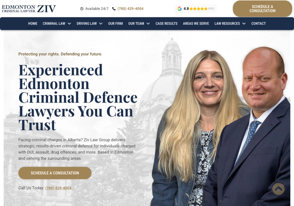 Edmonton Criminal Lawyer Ziv 官网首页截图
