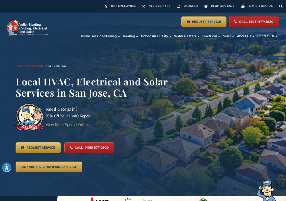 Valley Heating, Cooling, Electrical and Solar 官网首页截图