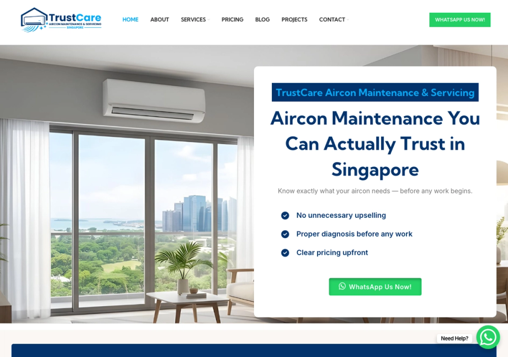 TrustCare Aircon Maintenance & Servicing Singapore 官网首页截图