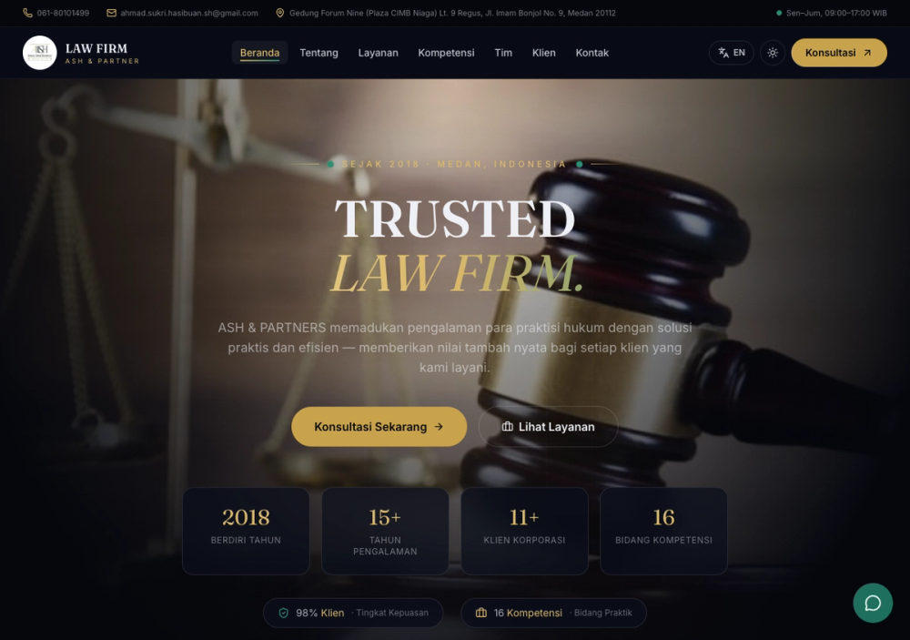 官网首页截图 · 2026-10-21 ASH & PARTNERS 官网首页截图