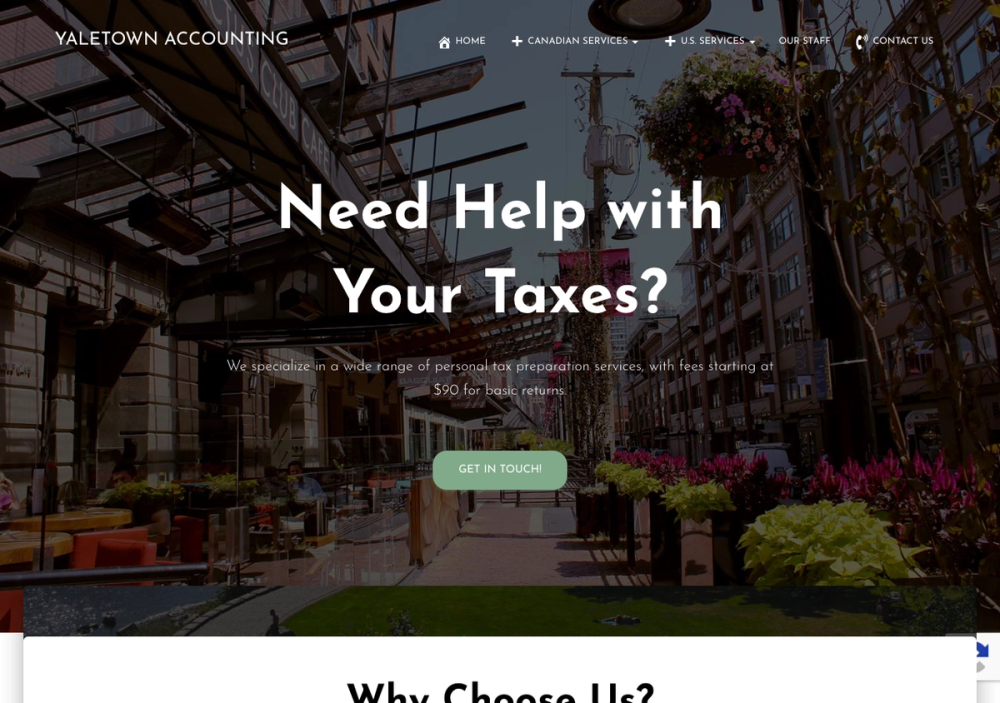 官网首页截图 · 2026-10-25 Yaletown Accounting 官网首页截图