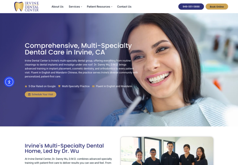 官网首页截图 · 2026-10-03 Irvine Dental Center 官网首页截图