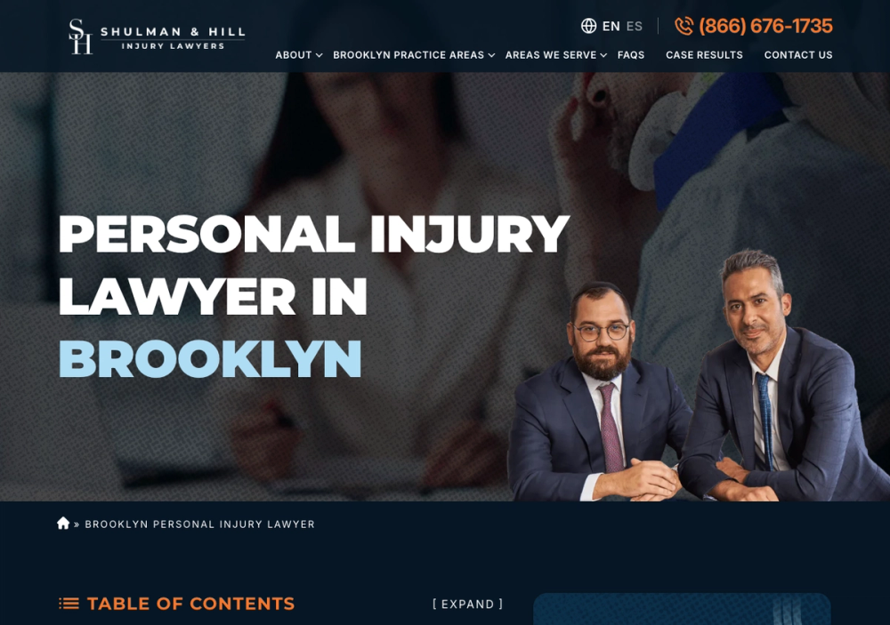 官网首页截图 · 2026-10-18 Shulman & Hill - Brooklyn Personal Injury Lawyer 官网首页截图