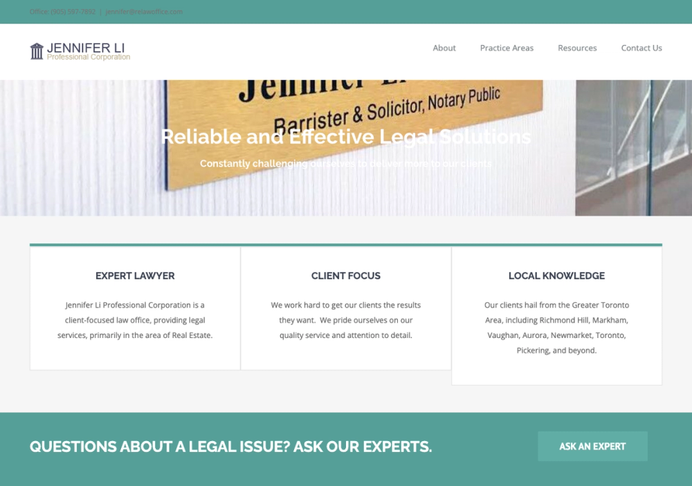 Jennifer Li, Lawyer & Notary Public | Jennifer Li Professional Corporation - Real Estate Law Office 官网首页截图