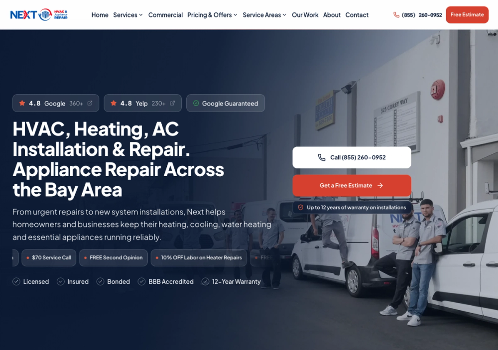 官网首页截图 · 2026-10-12 Next HVAC and Appliance repair 官网首页截图