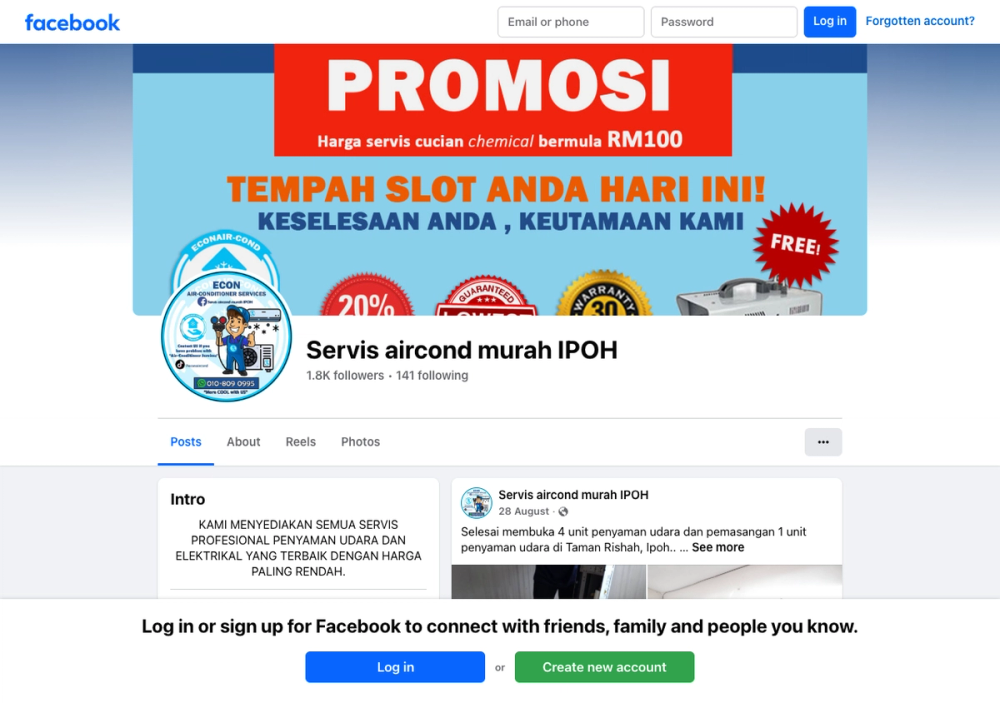 Servis aircond murah IPOH 官网首页截图