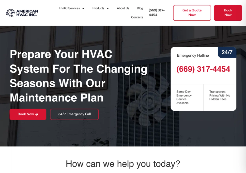 官网首页截图 · 2026-10-17 American HVAC Inc 官网首页截图