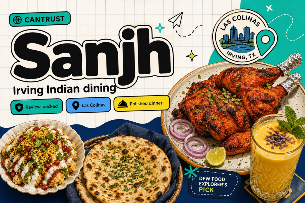 AI-generated editorial cover for Sanjh Restaurant & Bar in Dallas-Fort Worth