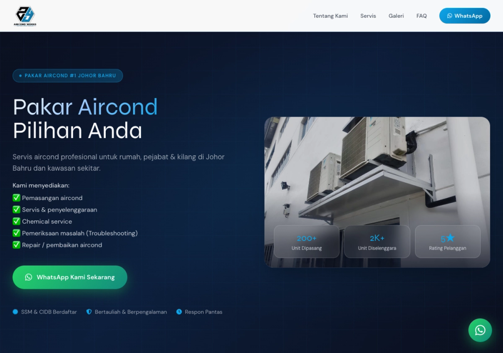 ZY Aircond Works (JB Aircond Service) 官网首页截图