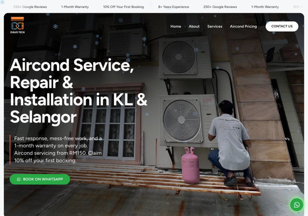 官网首页截图 · 2026-10-15 Ziaus Tech Aircond Service Repair & Installation 官网首页截图