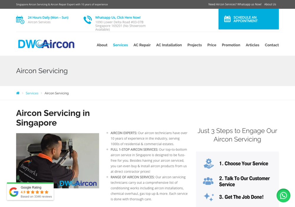 DW Aircon Servicing Singapore 官网首页截图