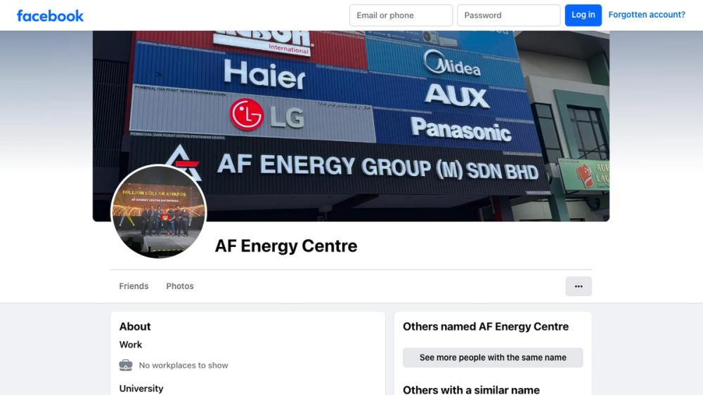 官网首页截图 · 2026-10-17 Kedai Aircond One Krubong (AF Energy Group M SDN BHD) 官网首页截图