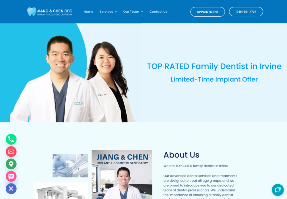 官网首页截图 · 2026-10-03 Jiang & Chen Dentistry 久久牙科 官网首页截图