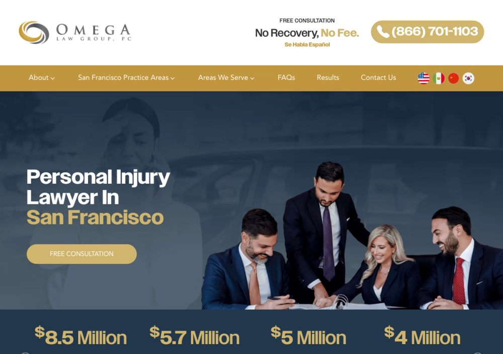 官网首页截图 · 2026-10-18 Omega Law Group Accident & Injury Attorneys 官网首页截图