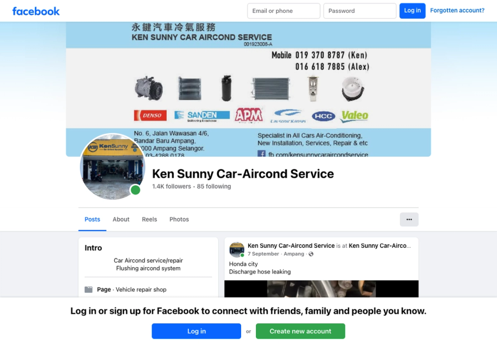 官网首页截图 · 2026-10-16 Ken Sunny Car Aircond Service 官网首页截图