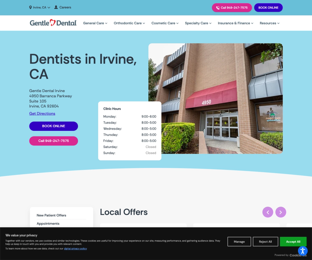 Gentle Dental Irvine 官网首页截图