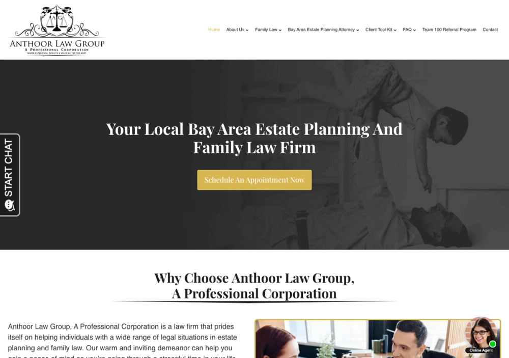 官网首页截图 · 2026-10-22 Anthoor Law Group, A Professional Corporation 官网首页截图