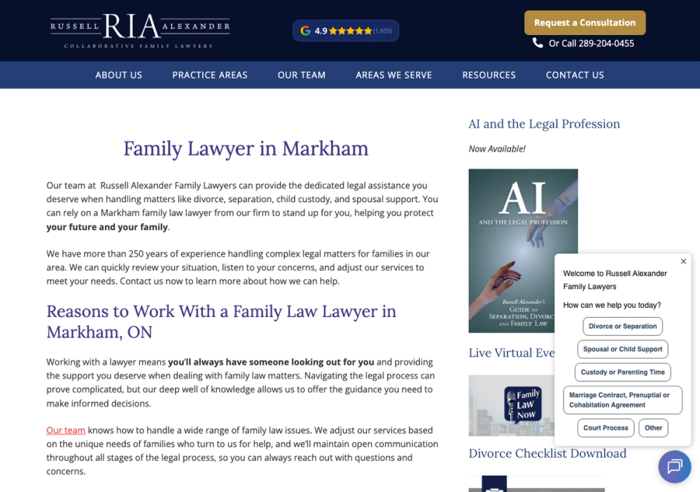 官网首页截图 · 2026-10-18 Russell Alexander Collaborative Family Lawyers 官网首页截图