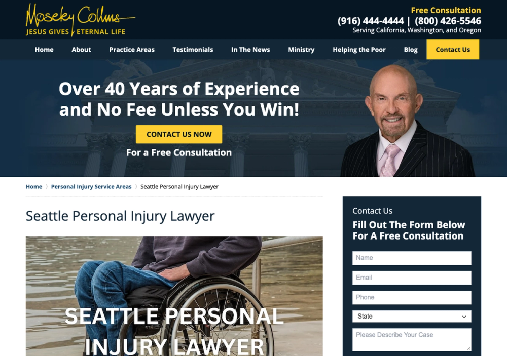 官网首页截图 · 2026-10-22 Moseley Collins Law 官网首页截图