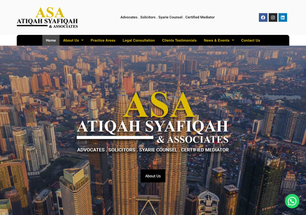 官网首页截图 · 2026-10-21 Atiqah Syafiqah & Associates 官网首页截图