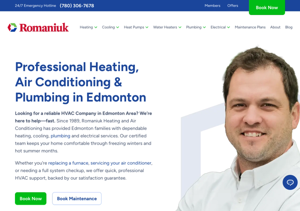 Romaniuk Heating and Air Conditioning 官网首页截图