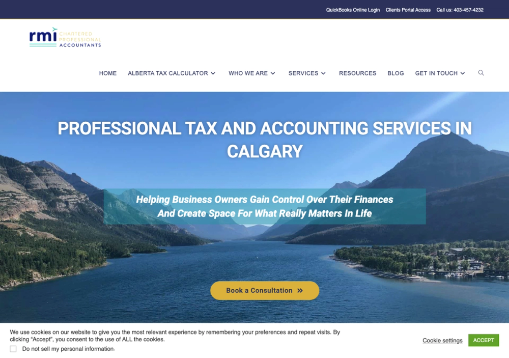 官网首页截图 · 2026-10-23 RMI LLP - Small Business Accountants 官网首页截图