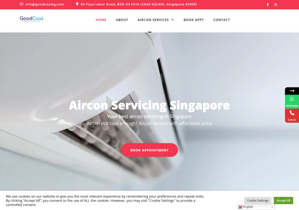 GoodCool Aircon Servicing & Repair Singapore 官网首页截图