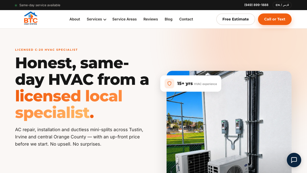 官网首页截图 · 2026-10-01 BTC HVAC SYSTEM 官网首页截图