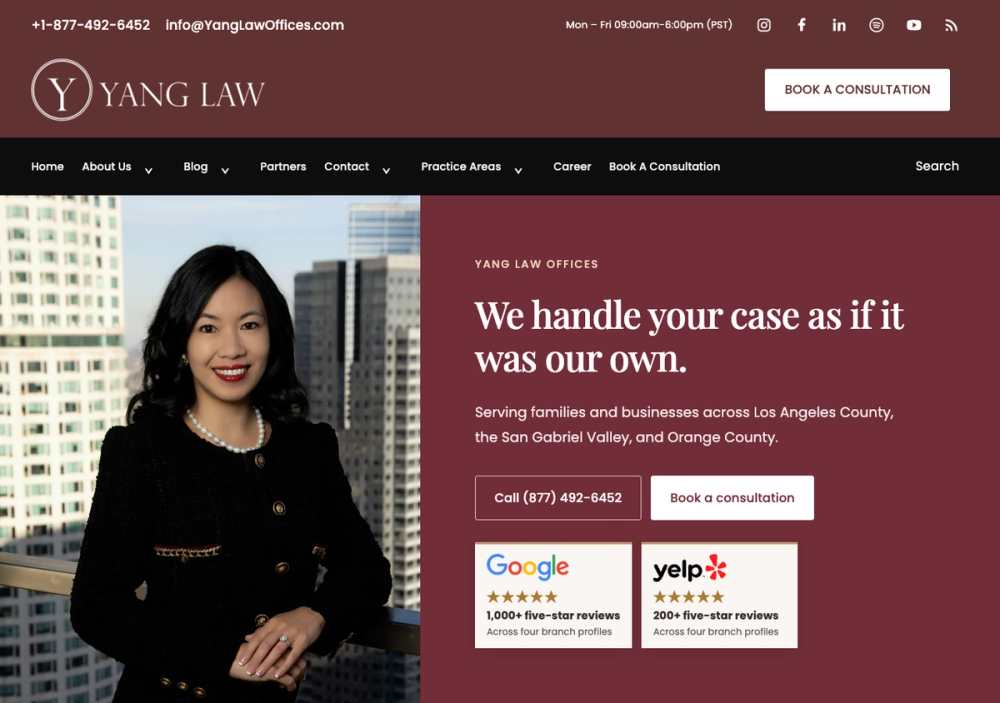 Yang Law Offices 官网首页截图