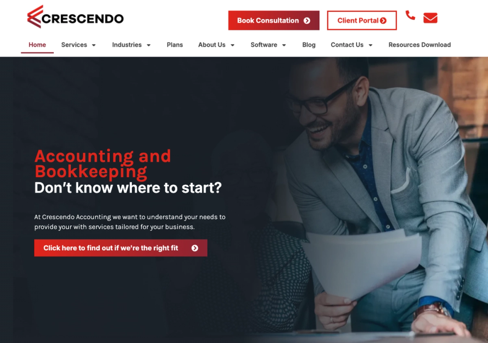 官网首页截图 · 2026-10-23 Crescendo Accounting & Consulting, CPA 官网首页截图