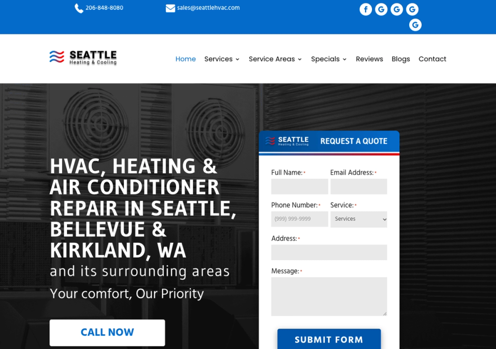 Seattle Heating & Cooling 官网首页截图