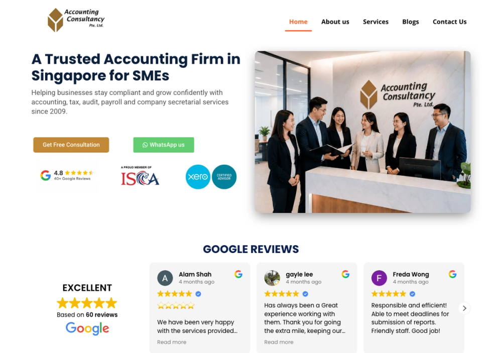 官网首页截图 · 2026-10-11 Accounting Consultancy Pte. Ltd. 官网首页截图