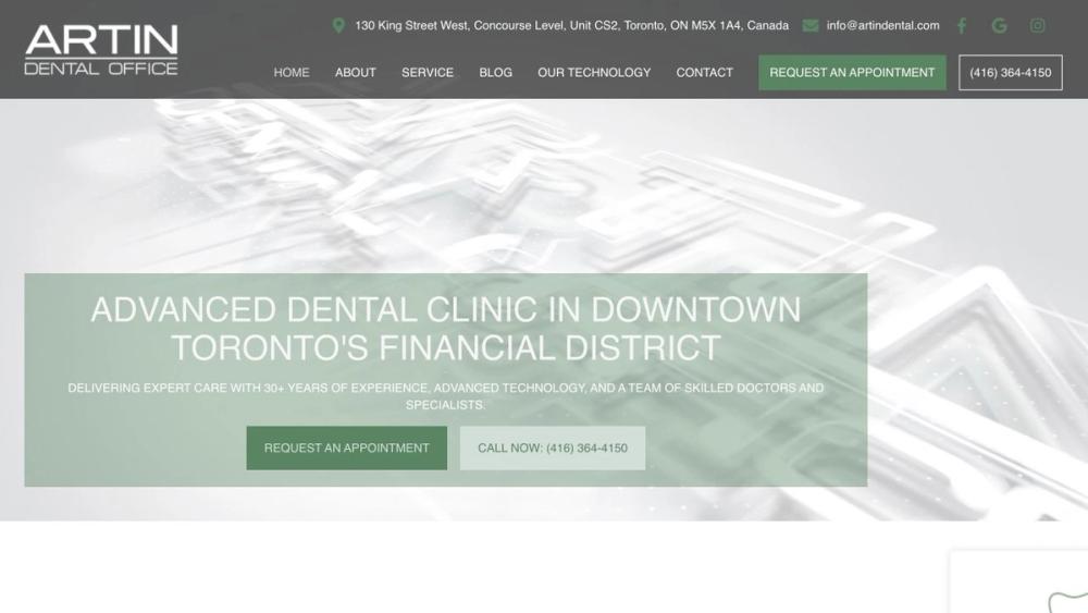 Artin Dental Office Downtown Toronto 官网首页截图
