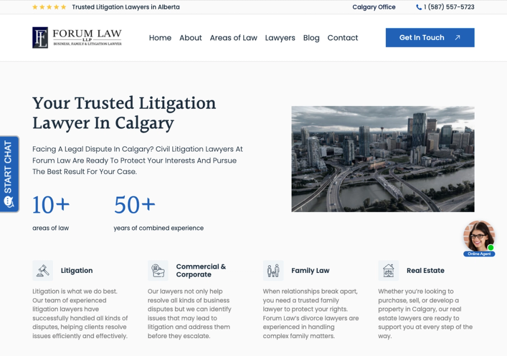 官网首页截图 · 2026-10-20 Forum Law LLP Calgary 官网首页截图