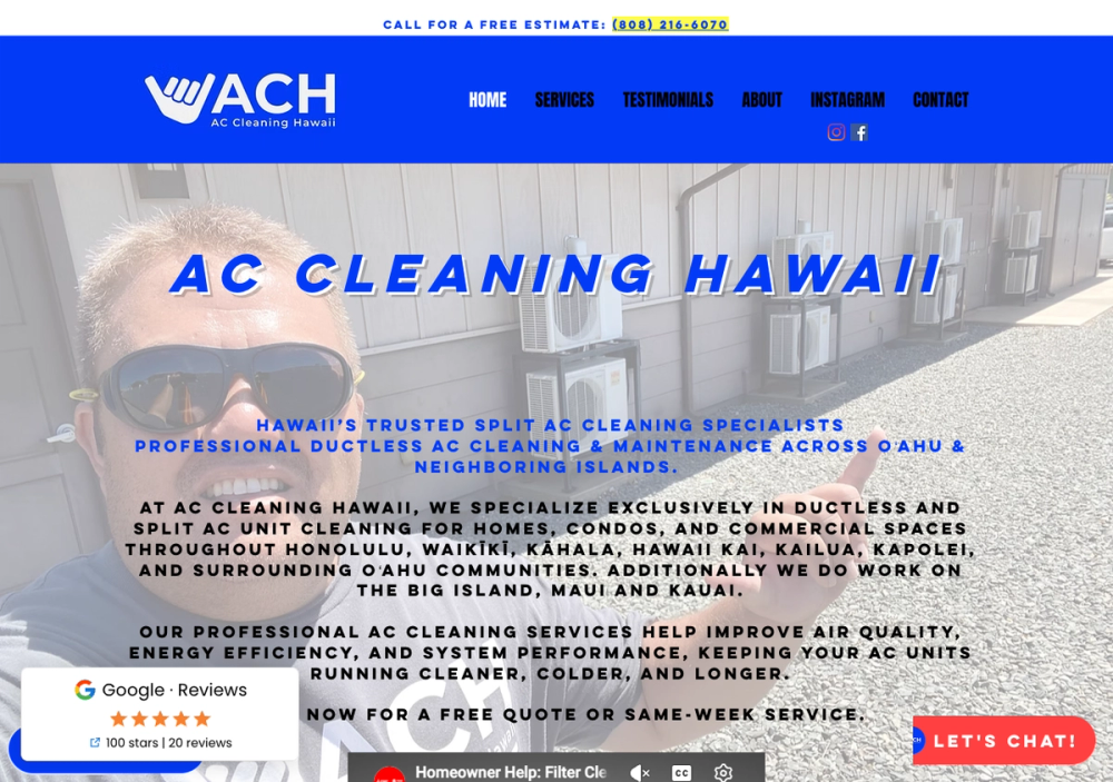 官网首页截图 · 2026-10-17 AC CLEANING HAWAII 官网首页截图