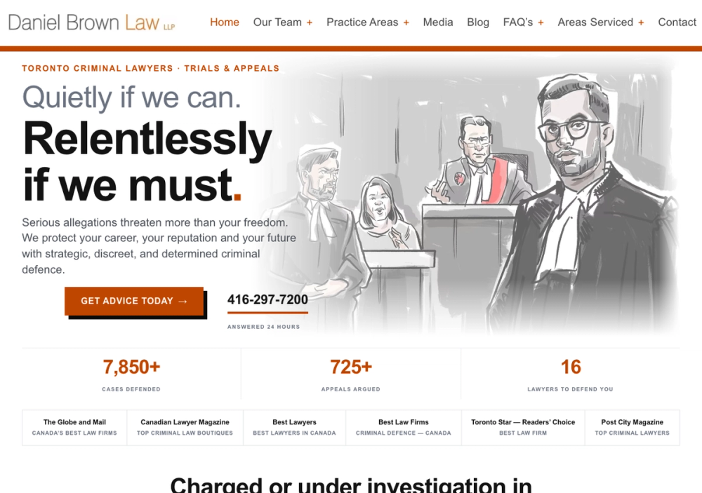 官网首页截图 · 2026-10-17 Daniel Brown Law - Criminal Lawyers Toronto 官网首页截图