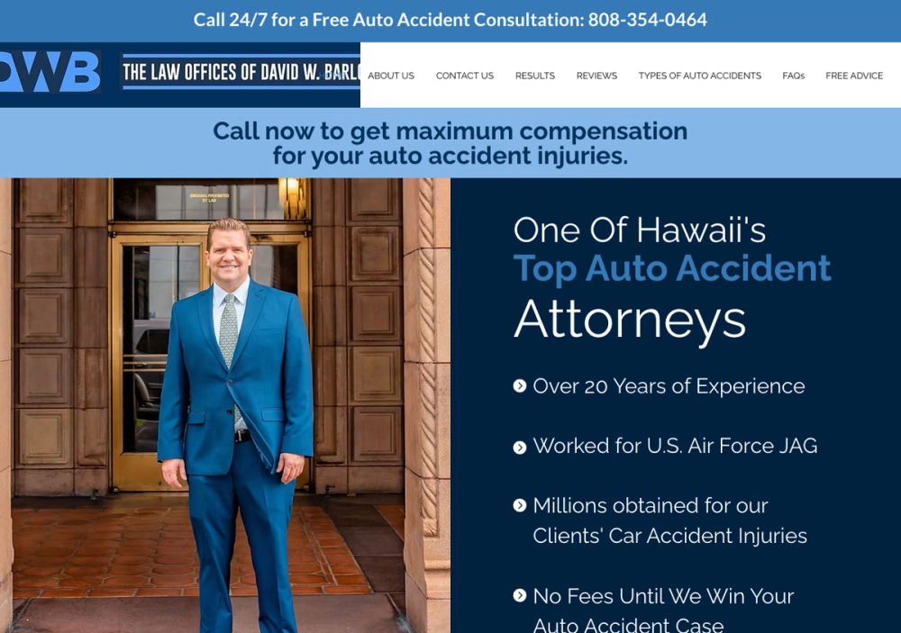 官网首页截图 · 2026-10-22 The Law Offices of David W. Barlow 官网首页截图