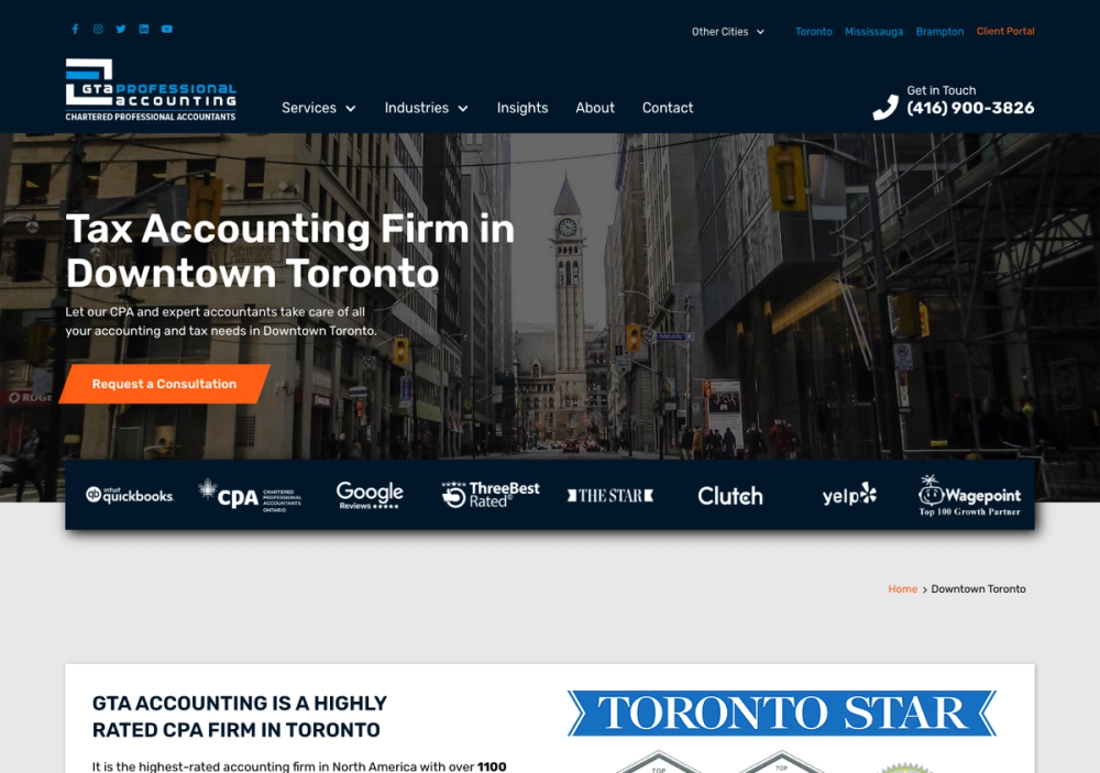 GTA Accounting Downtown Toronto 官网首页截图