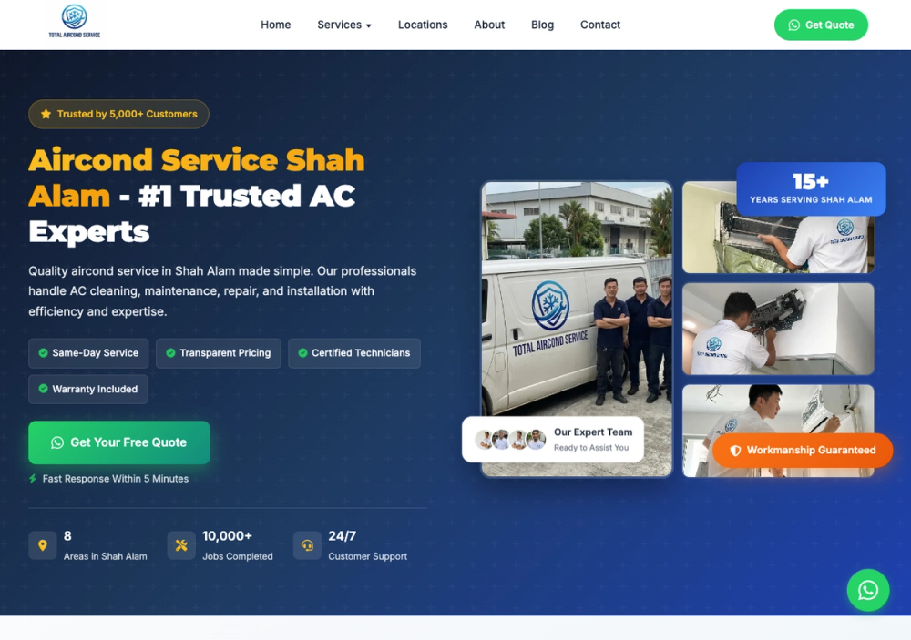 官网首页截图 · 2026-10-17 Total Aircond Service Shah Alam 官网首页截图