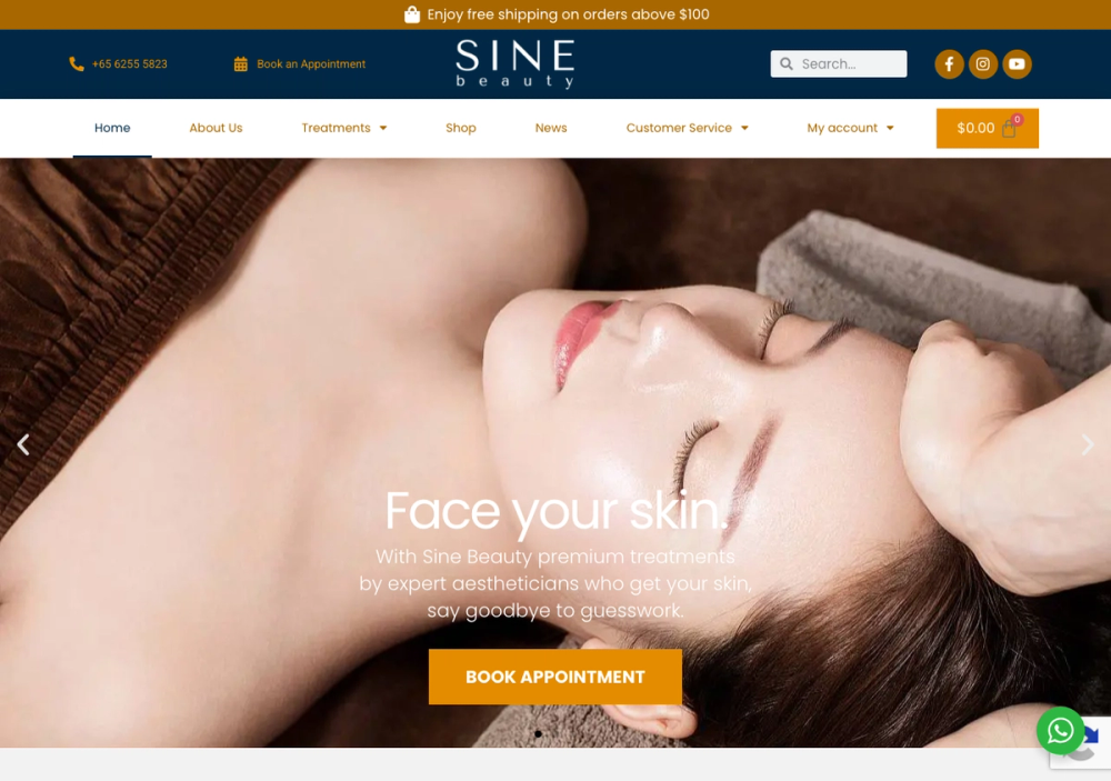 Sine Beauty（Woodlands） 官网首页截图